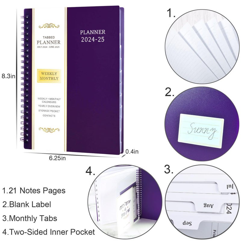 BooQool 2024-2025 Planner - JULY 2024 - JUNE 2025, Planner 2024-2025, Academic Planner Weekly and Monthly with Tabs, 6.25""    8.3"", Strong Twin-Wire Binding, Round Corner, Improving Your Time Management Skill - Image 4